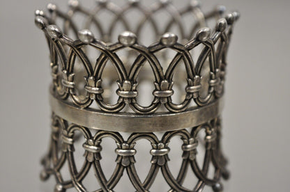 Pair Antique English Victorian Silver Plate Pierced Fretwork Crown Napkin Rings