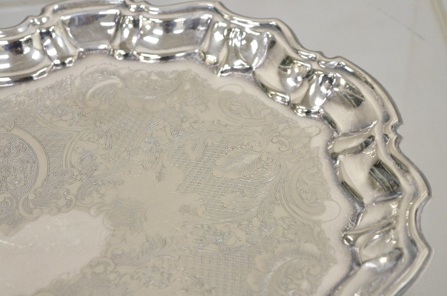 Vintage Leonard Silver Plated Pressed Metal Scalloped Serving Platter Dish