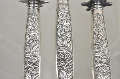 Antique R Wallace & Sons Victorian Silver Plated Repousse Meat Carving Set - 3Pc