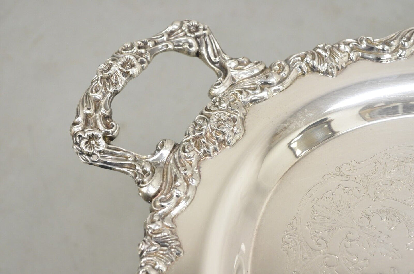 Vintage Sheridan Victorian Floral Repousse Silver Plated Oval Tray - a Pair