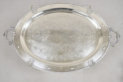 Vintage Wallace Rose Point Victorian Silver Plated Oval Serving Platter Tray