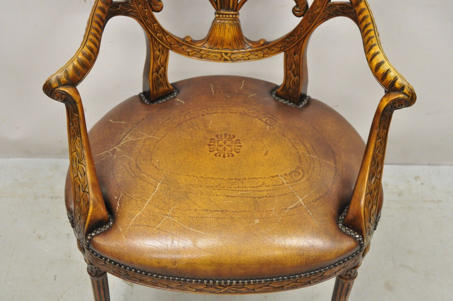 Theodore Alexander Neoclassical Regency Style Carved Open Back Arm Chair