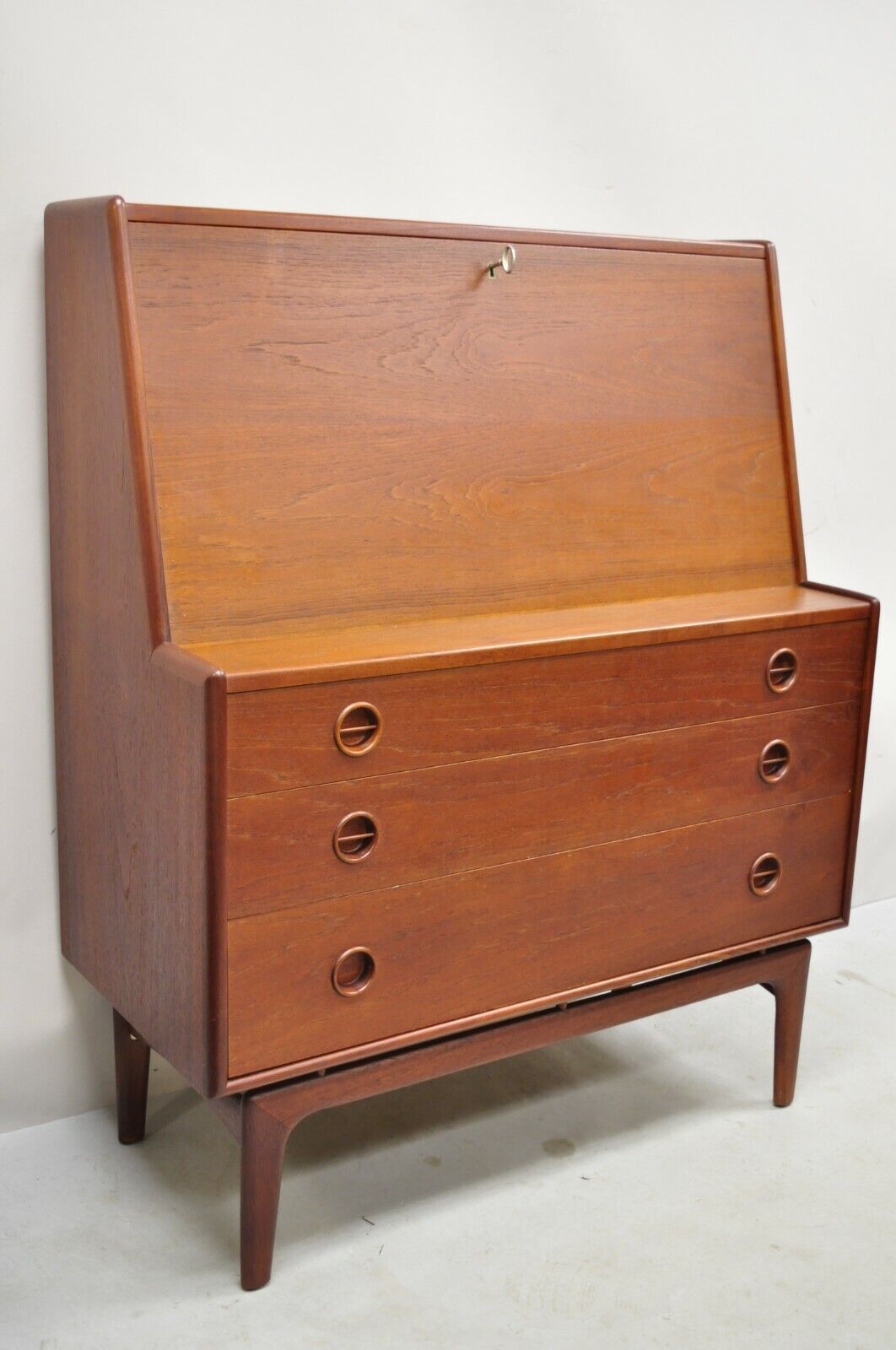 Mid Century Danish Modern Arne Hovmand Olsen MK Teak Drop Front Secretary Desk