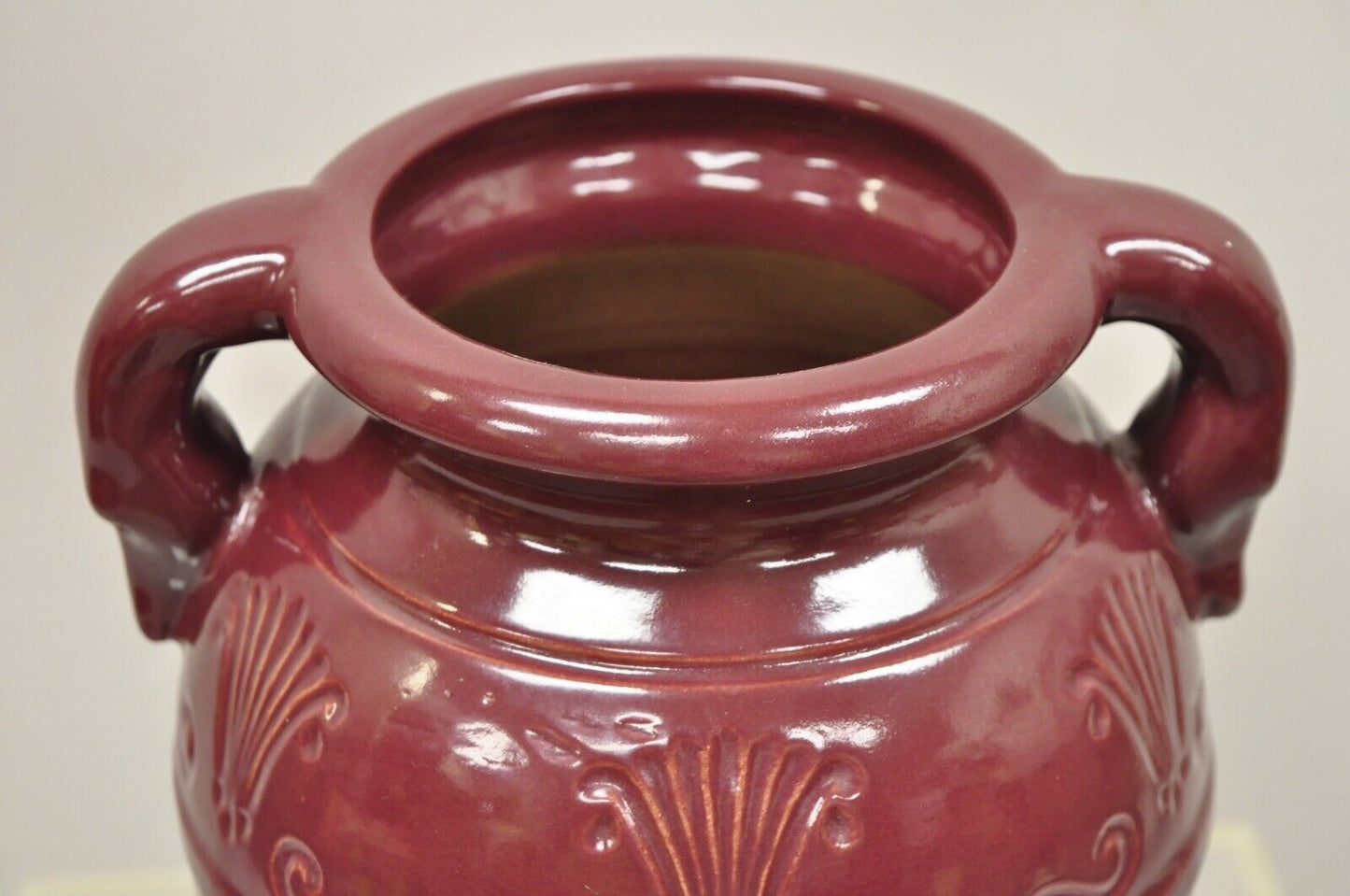 Antique R.R.P. Co Roseville Ohio Stoneware Twin Handle 14" Red Jug Pot