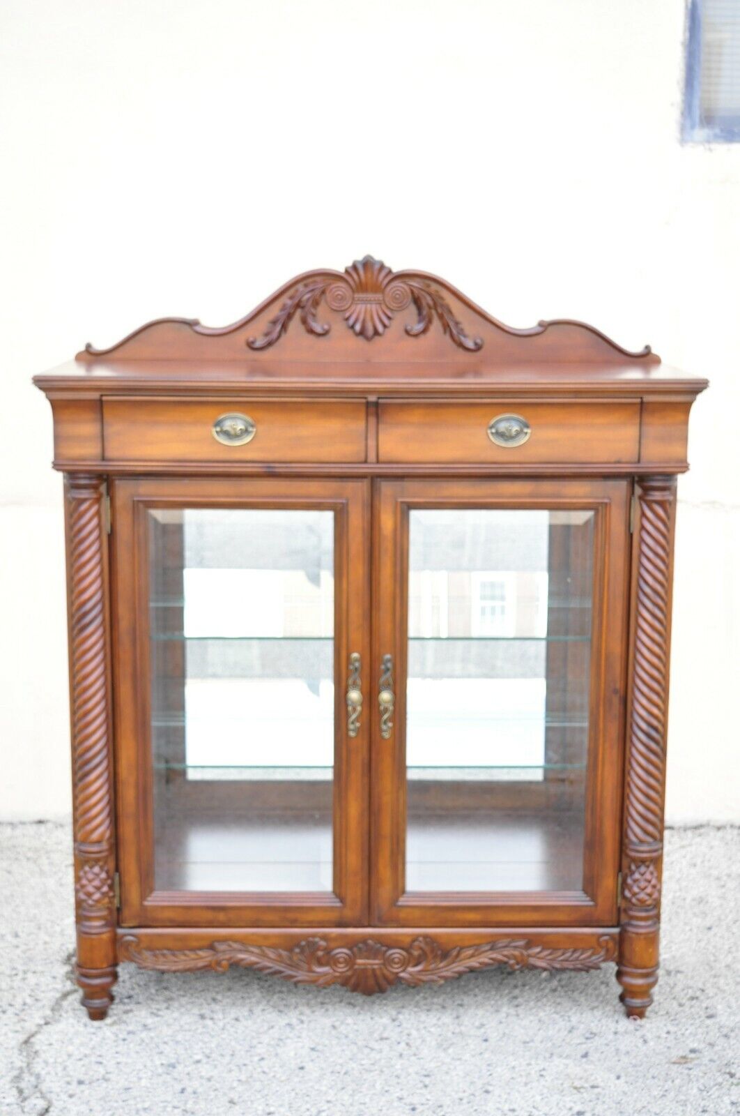 Wynwood Flex Steel Empire Carved Cherry Wood Glass Display Curio China Cabinet