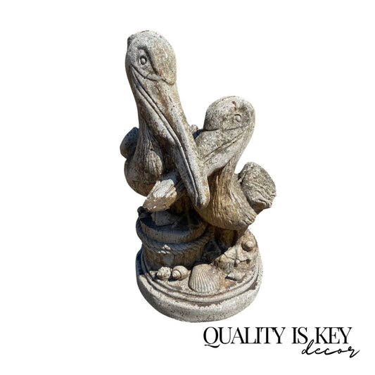Vintage Cement Pelican Bird Loving Couple Beach Garden Statue Sculpture