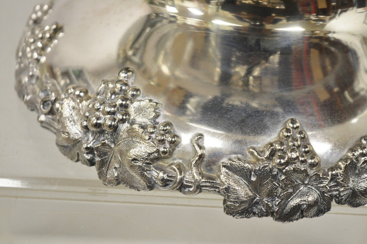 Vintage English Victorian Silver Plated Grapevine Pedestal Base Punch Bowl