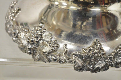 Vintage English Victorian Silver Plated Grapevine Pedestal Base Punch Bowl