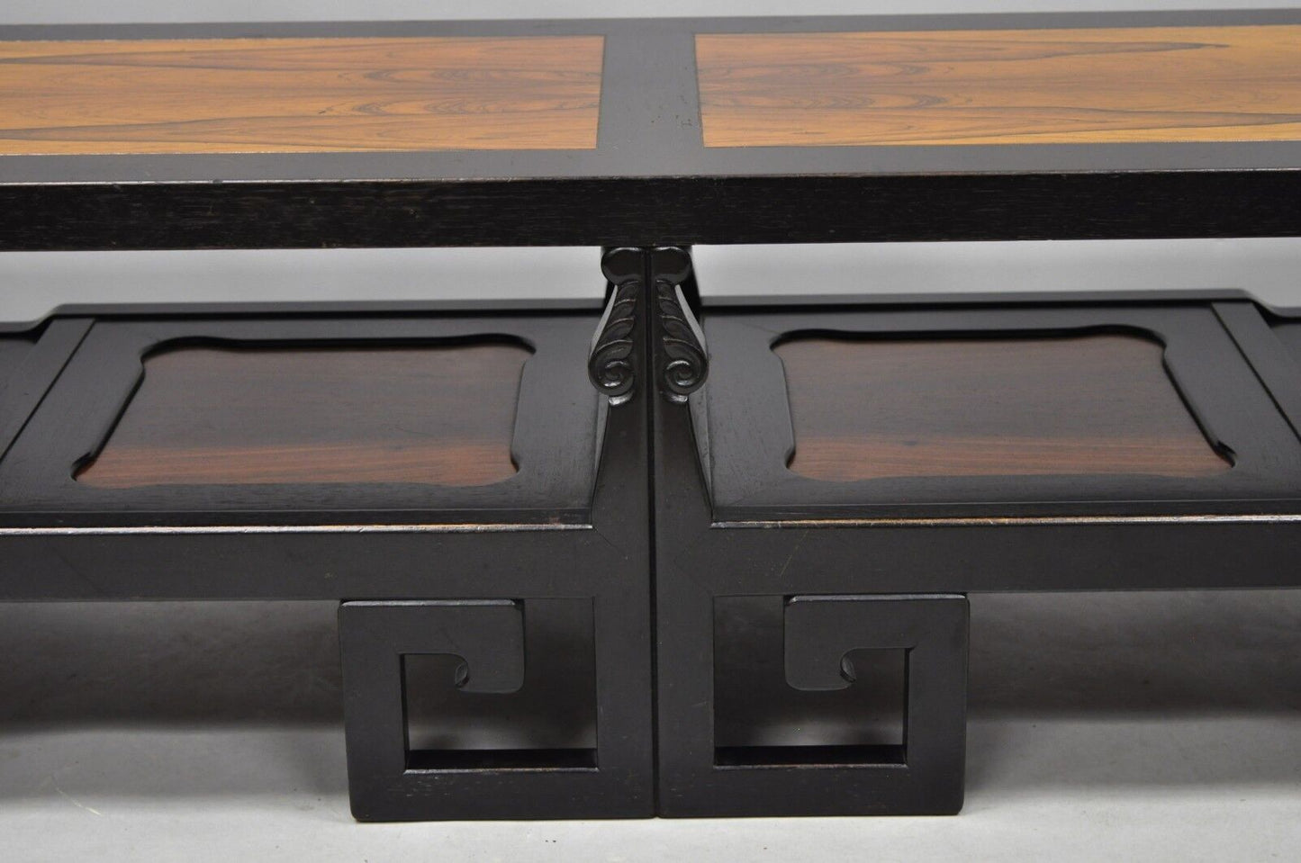 Michael Taylor for Baker Chinoiserie Rosewood Greek Key Black Coffee Table