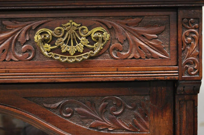 Antique American Victorian Paw Foot Carved Mahogany China Cabinet Bookcase Curio