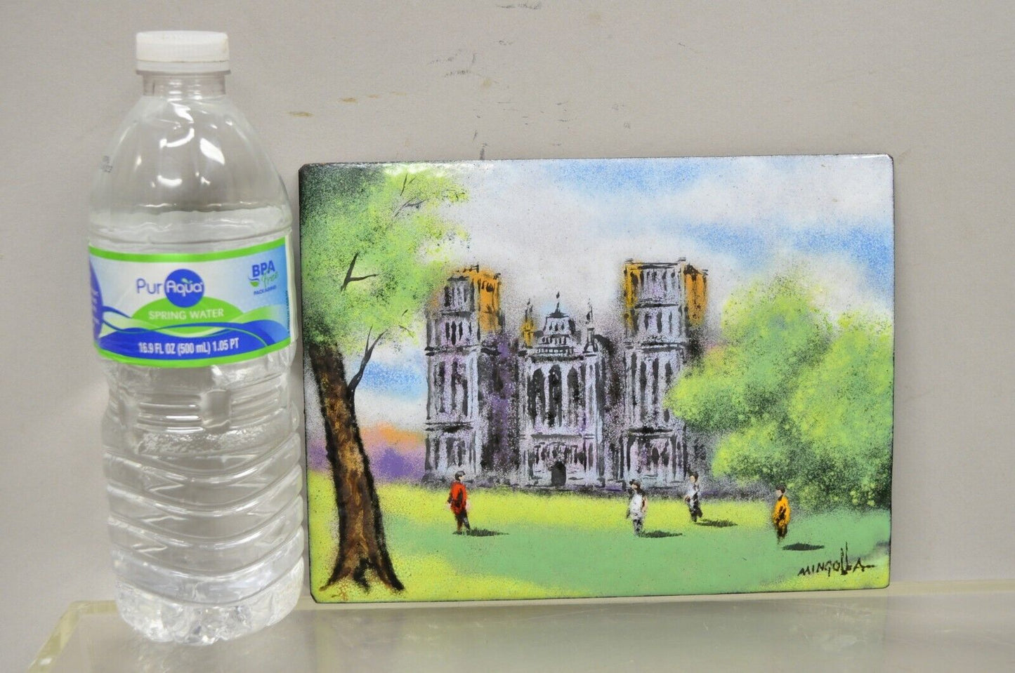 Dom Dominic Mingolla Enamel on Copper Small Painting Notre Dame? Cathderal 6 x 8