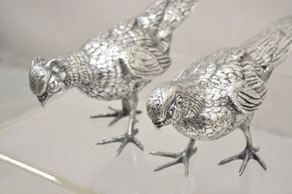 Vintage Hollywood Regency Spain Silver Plated Pheasant Bird Figures - a Pair