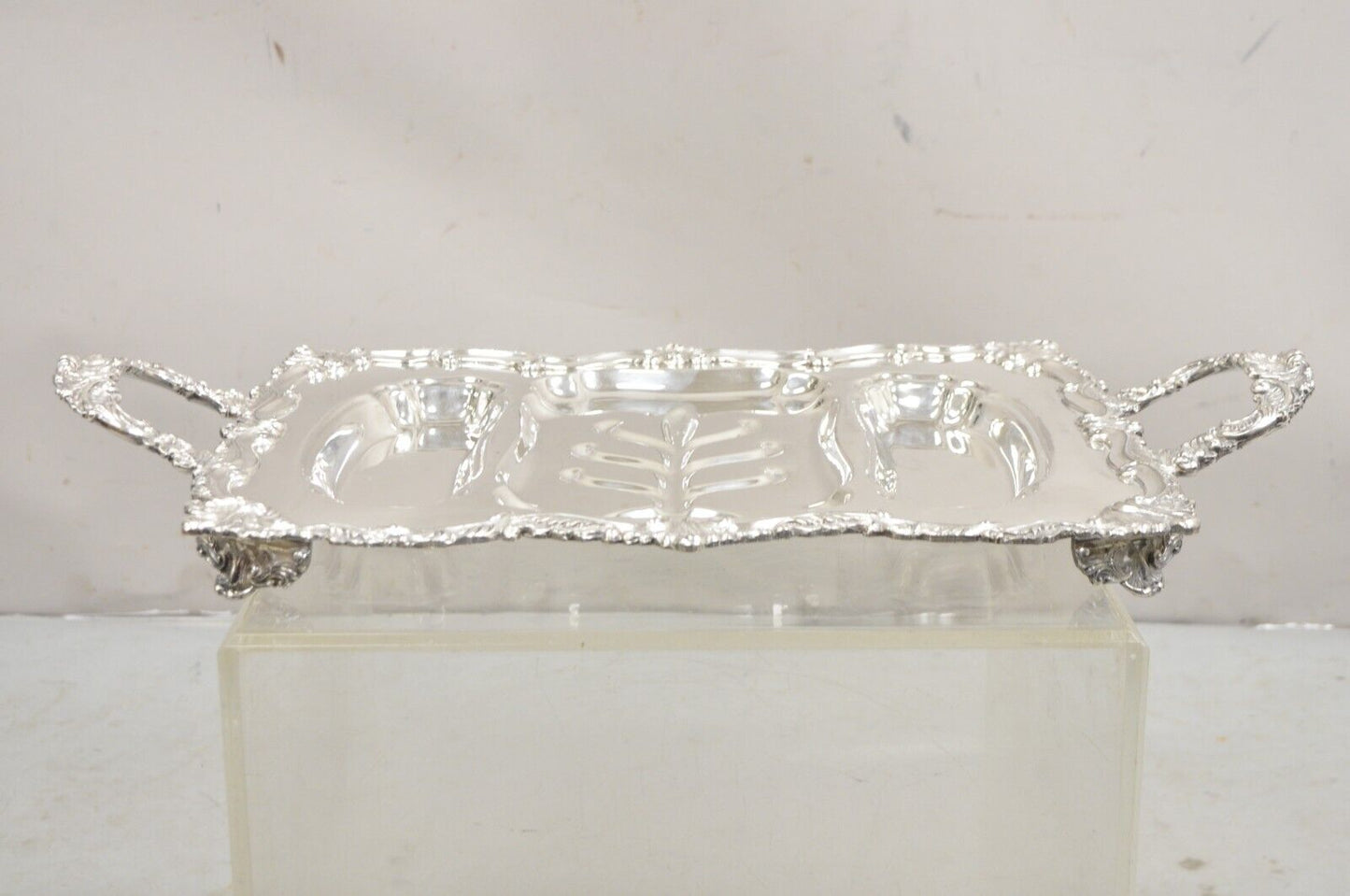 Vintage Victorian Silver Plated Twin Handle Meat Cutlery Serving Platter Tray