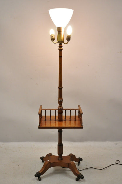 Vintage English Regency Style Mahogany Floor Table Lamp with Carved Harp Gallery