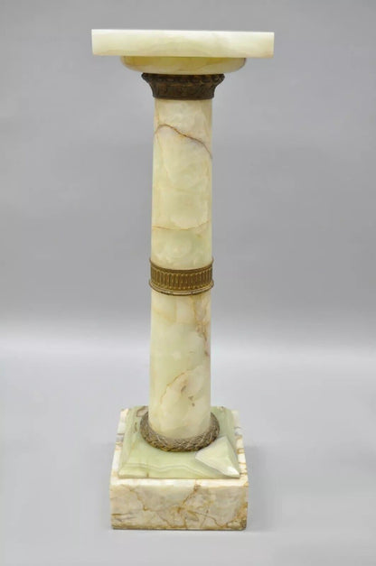 19th C. French Empire Onyx & Bronze Ormolu Revolving Statue Column Pedestal