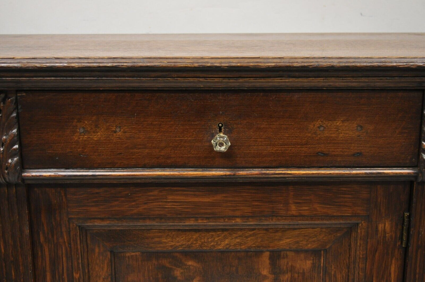 Antique European Renaissance Oak Wood Buffet Console Cabinet Server