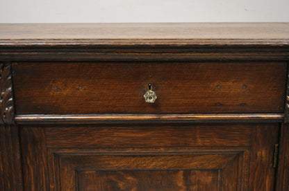 Antique European Renaissance Oak Wood Buffet Console Cabinet Server