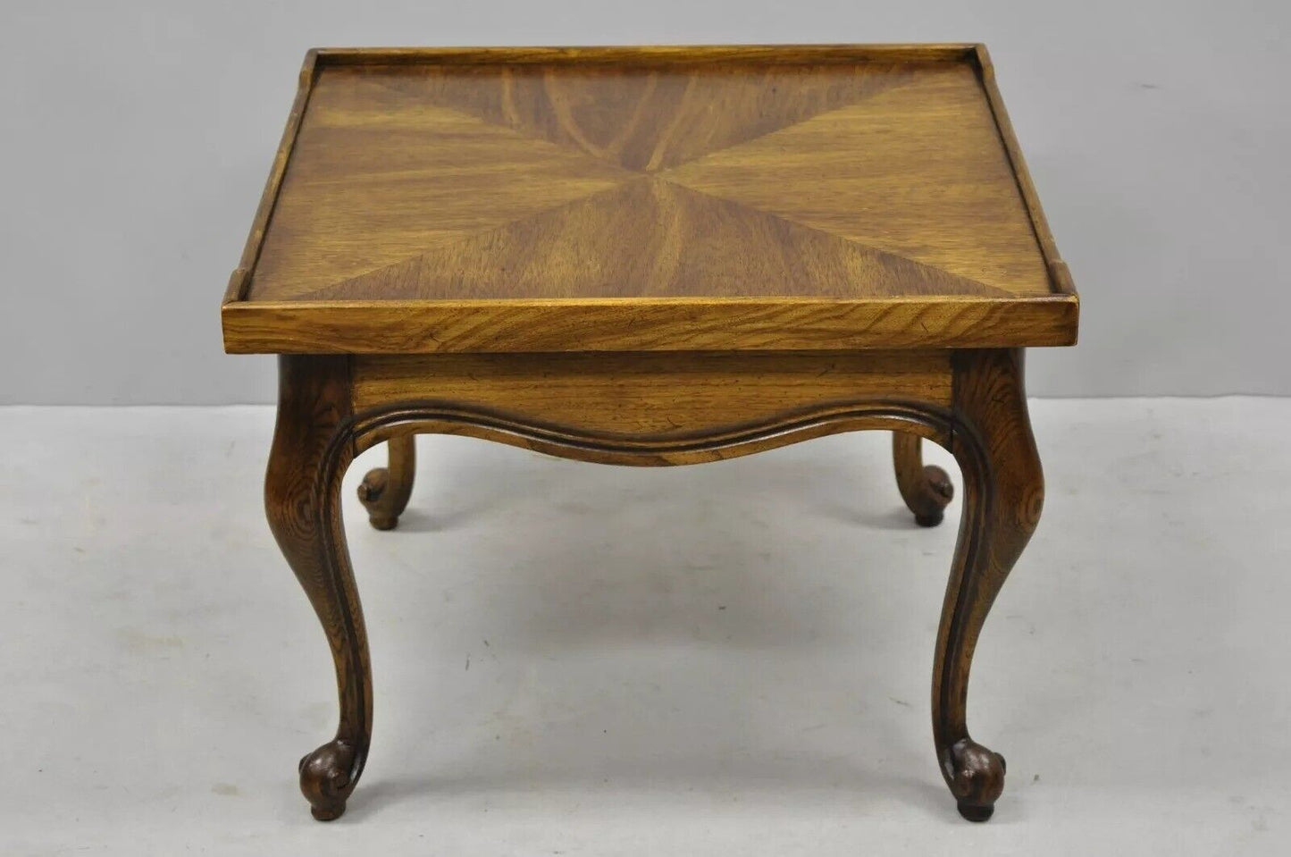 Vintage French Provincial Style Low Oak & Walnut Square Side Table