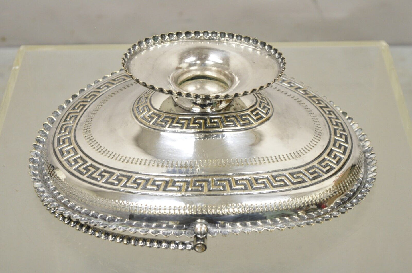 Antique English Regency Silver Plated Greek Key Cake Basket Serving Platter