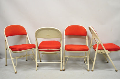 Vintage American Seating Metal Frame Red Upholstered Folding Chairs - Set of 4