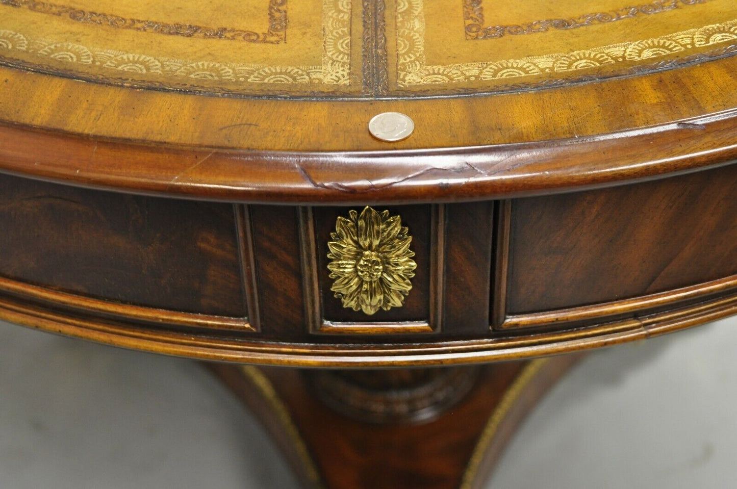 Maitland Smith French Empire Regency Leather Top Brass Paw Feet Center Table