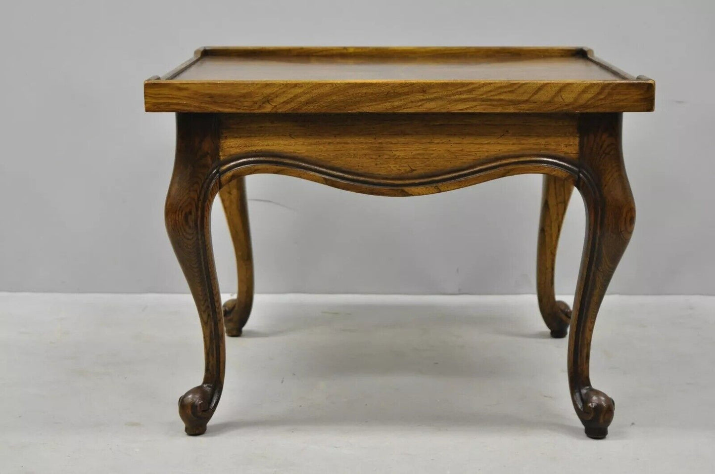 Vintage French Provincial Style Low Oak & Walnut Square Side Table