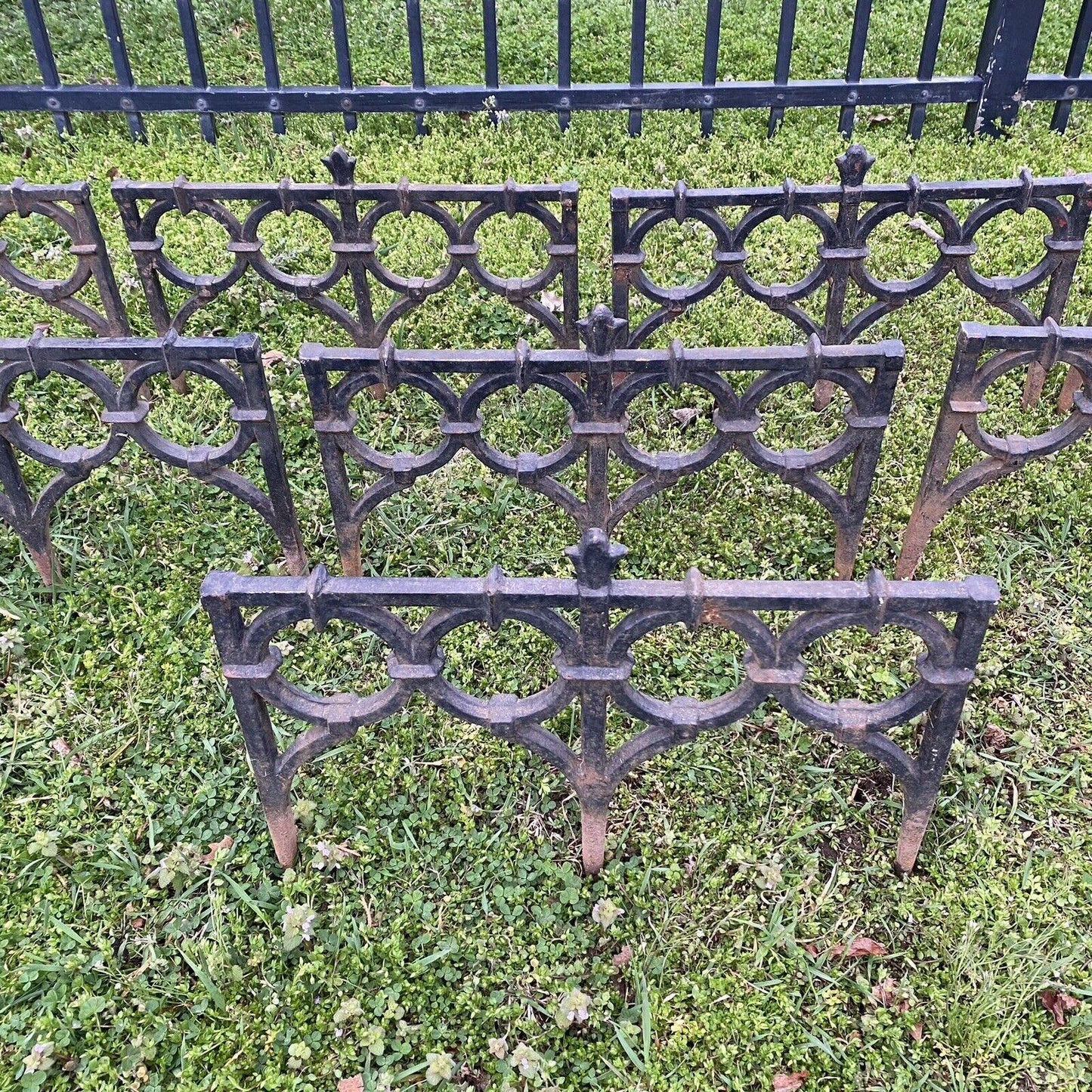 Antique French Victorian Cast Iron Outdoor Garden Fence Edge Edging - Set of 8