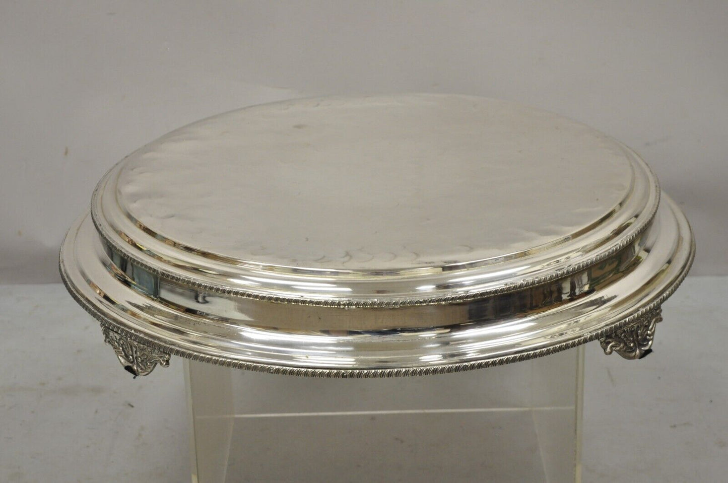 Large Silver Plate Regency Style 28" Round Platform Platter Pedestal Tray