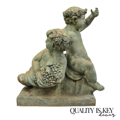 French Neoclassical Style Verdigris Bronze Large Bacchus Cherubs Putti Sculpture