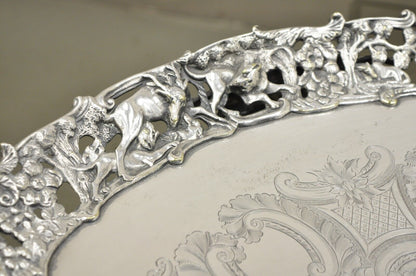 French Renaissance Bacchanal Scene Silver Plated Bacchus Figural Salver Tray