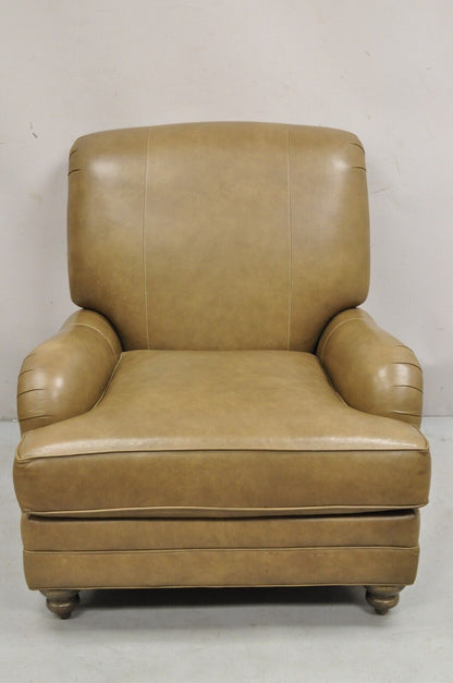 Ethan Allen Oxford Leather Brown Recliner Club Lounge Chair and Ottoman - 2 Pcs