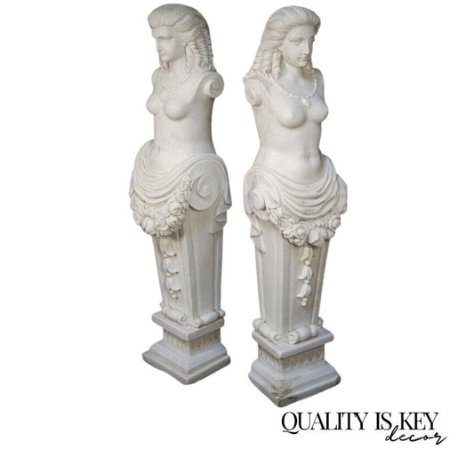 Neoclassical Style Carved Italian Carrara Marble Female Torso Statues - a Pair