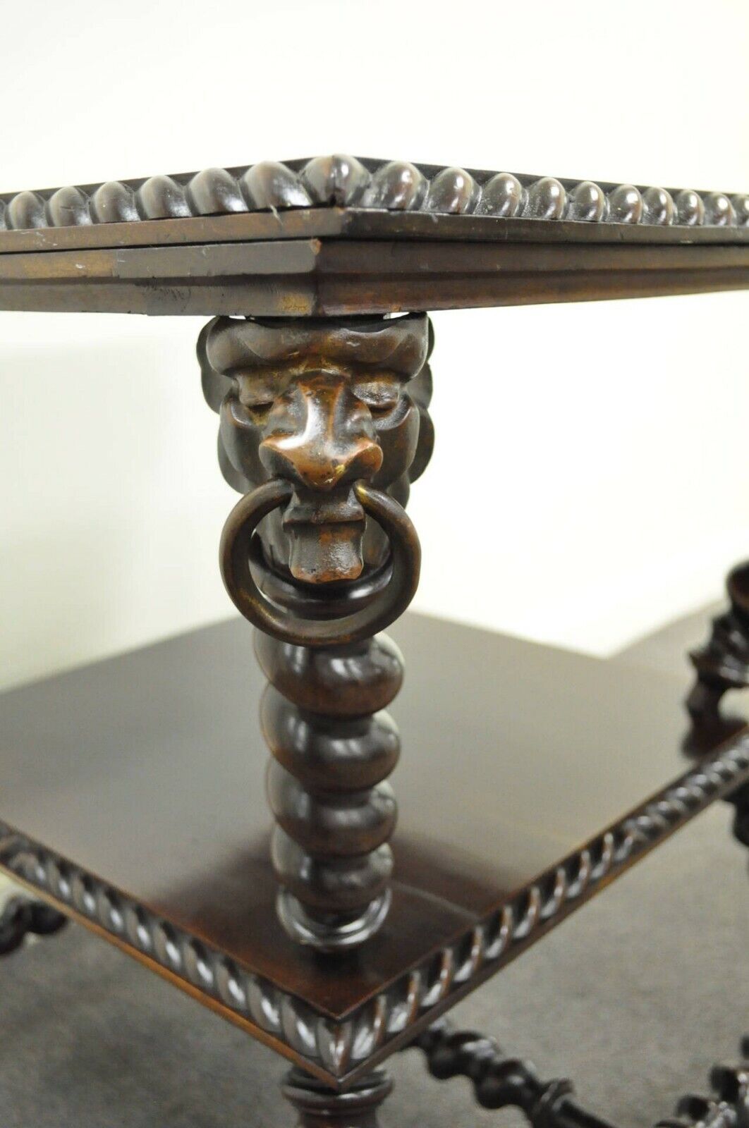 19th C. Merklen Bros. Victorian Barley Twist Figural Mahogany Parlor Lamp Table