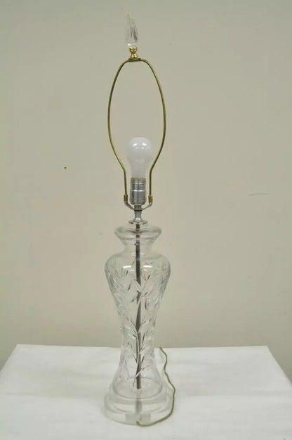 Vintage Waterford Crystal & Lucite Clear Etched Shaped Glass Table Lamp