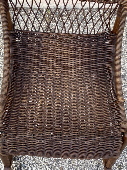 Antique Wicker and Rattan Wooden Victorian Rocking Chair Rocker