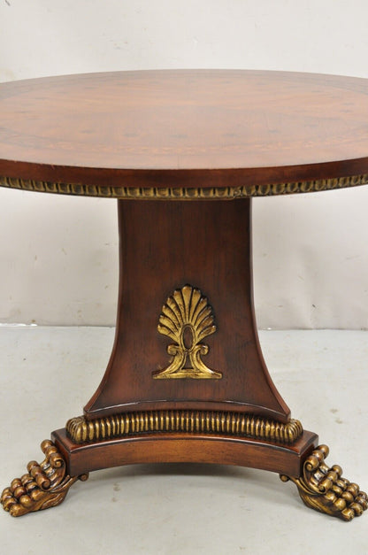 Italian Regency Style Marquetry Inlay Paw Feet Pedestal Base Round Center Table