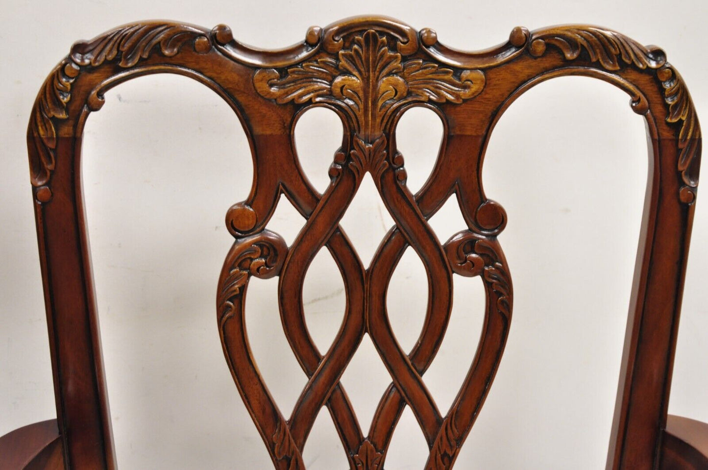 English Chippendale Style Carved Mahogany Ball & Claw Dining Arm Chairs - a Pair