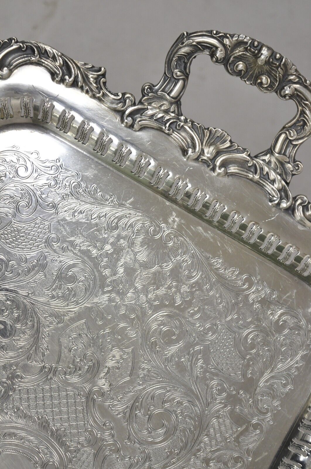 Vintage Community Ascot 0316-5 Pierced Gallery Silver Plate Serving Platter Tray