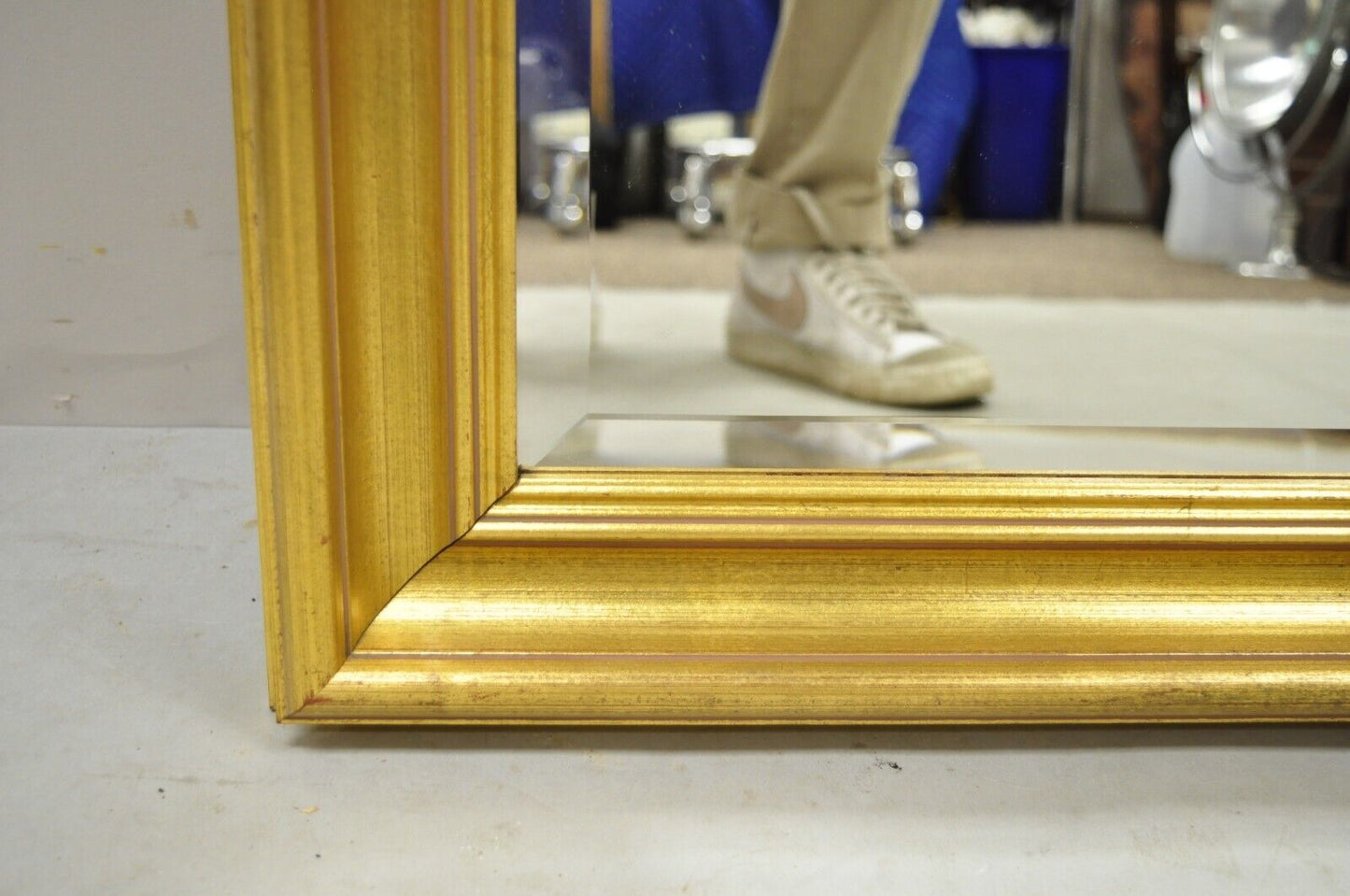 Vintage French Style Wood Frame Gold Leaf 46" Wall Mirror