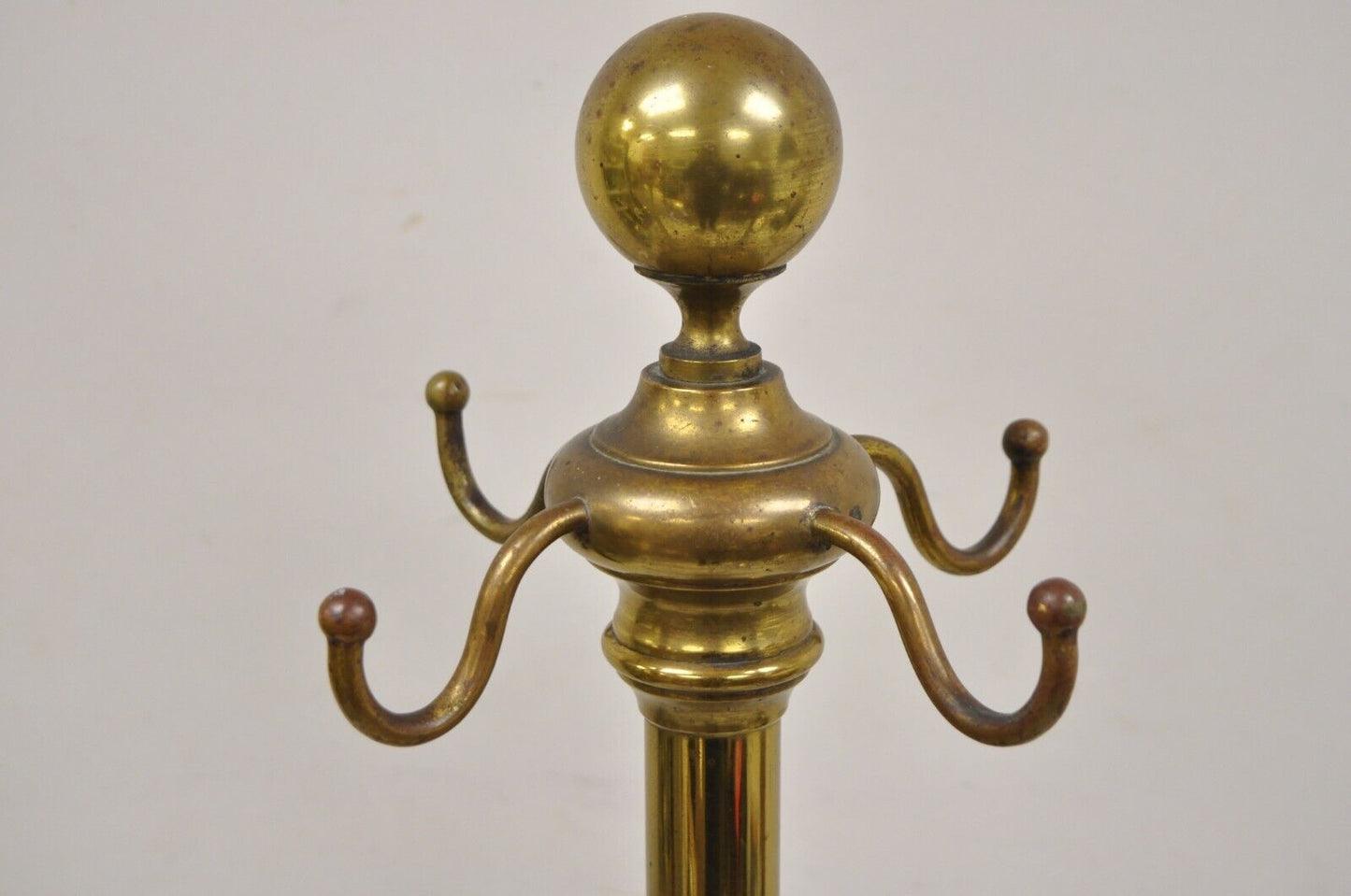 Antique Victorian Brass Cannonball Pole Coat Tree Stand