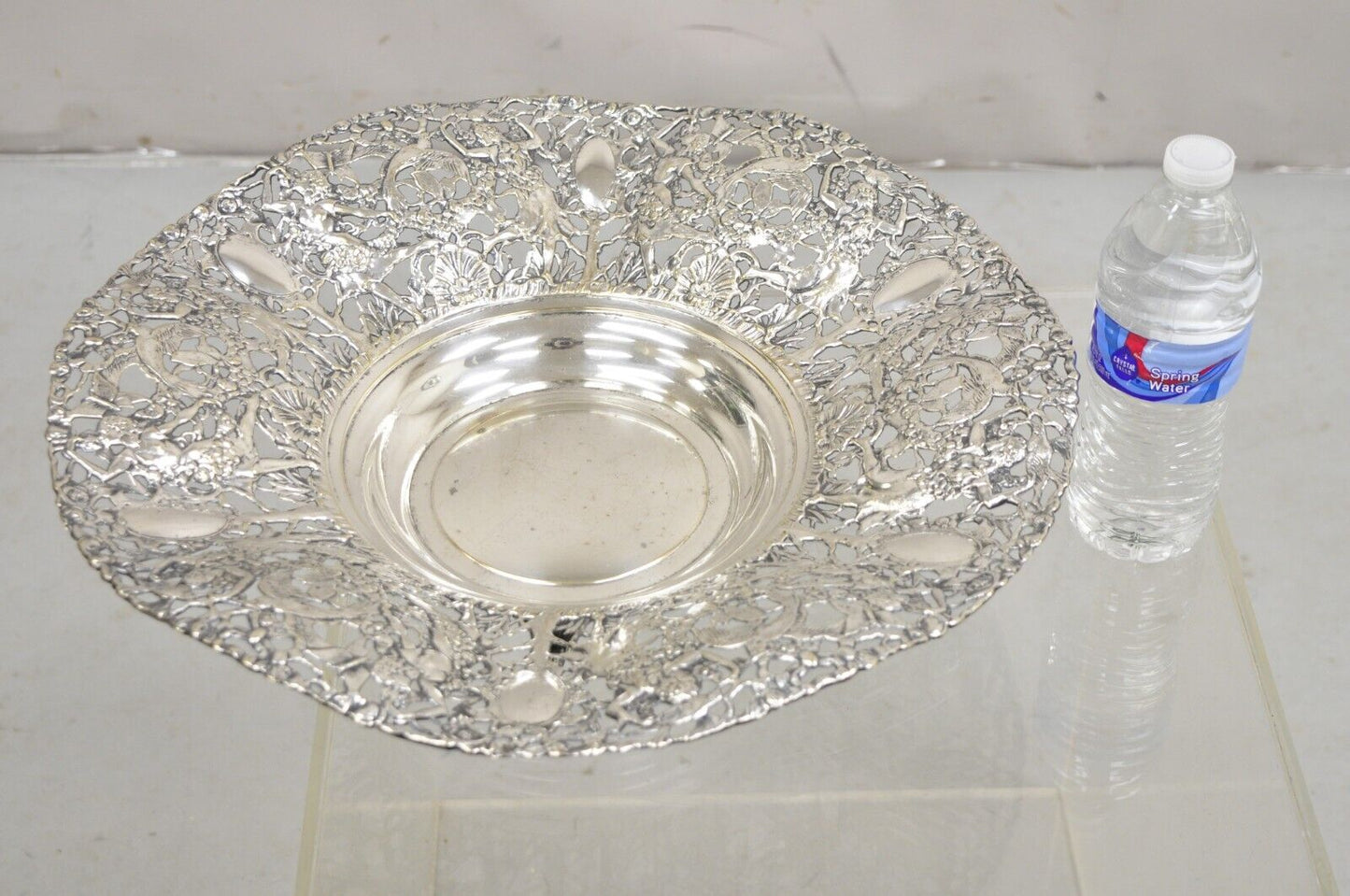 Vintage William Adams WA Spain Silver Plated Figural Repousse Large Fruit Bowl