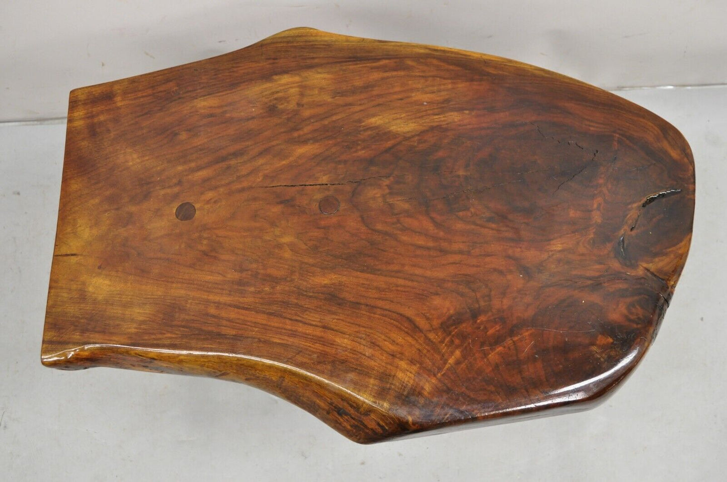 Vintage Mid Century Organic Live Edge Burl Wood Pedestal Base Coffee Table