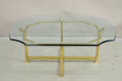 Vintage Italian Regency Brass and Beveled Glass Labarge Style Coffee Table