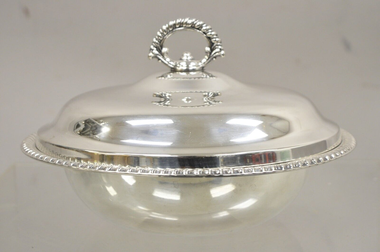 Vintage WMA Rogers Victorian Style Round Silver Plated Covered Casserole Dish