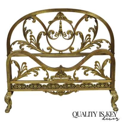 Antique French Victorian Solid Brass Patinated Leafy Scrollwork Twin Bed Frame