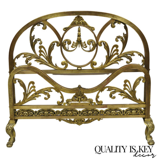 Antique French Victorian Solid Brass Patinated Leafy Scrollwork Twin Bed Frame