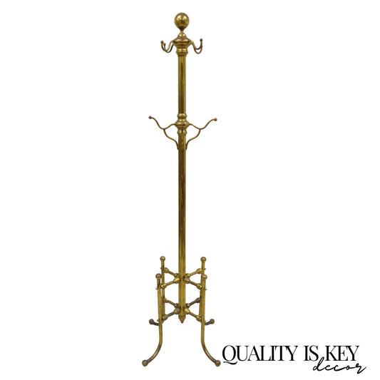 Antique Victorian Brass Cannonball Pole Coat Tree Stand