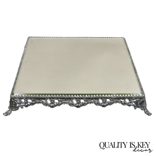 Antique Biggins Rodgers Co. French Mirror Silver Plated Vanity Tray Plateau