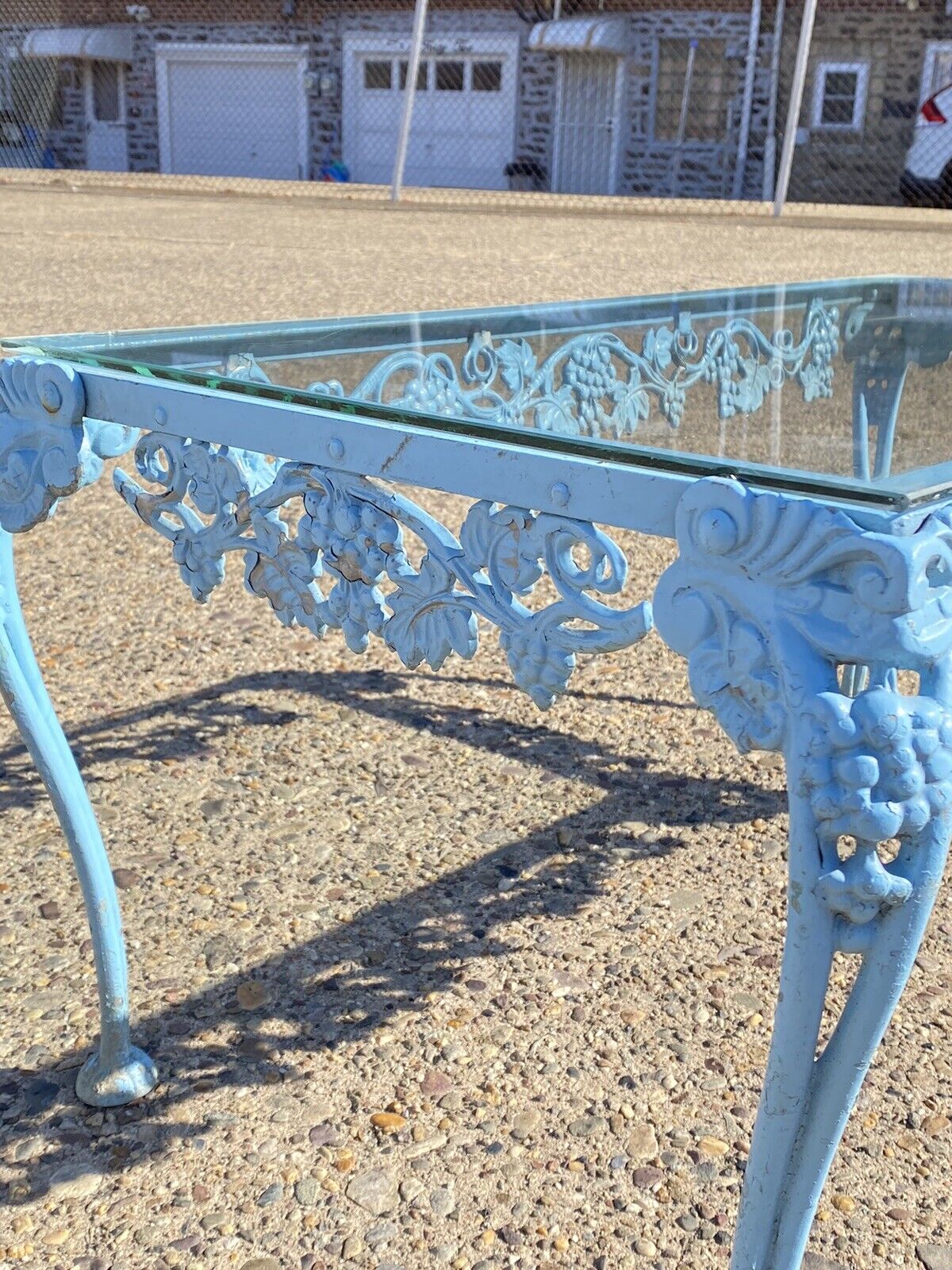 Vintage Molla Victorian Cast Aluminum Metal Glass Top Garden Patio Coffee Table