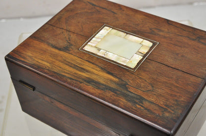 Antique English Victorian Rosewood Vanity Jewelry Box with Mother of Pearl Inlay